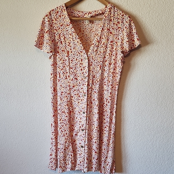 Ripcurl Beachy Print V-Neck Dress or Cover-Up, Short Sleeved, Button Front 10 - Picture 1 of 10